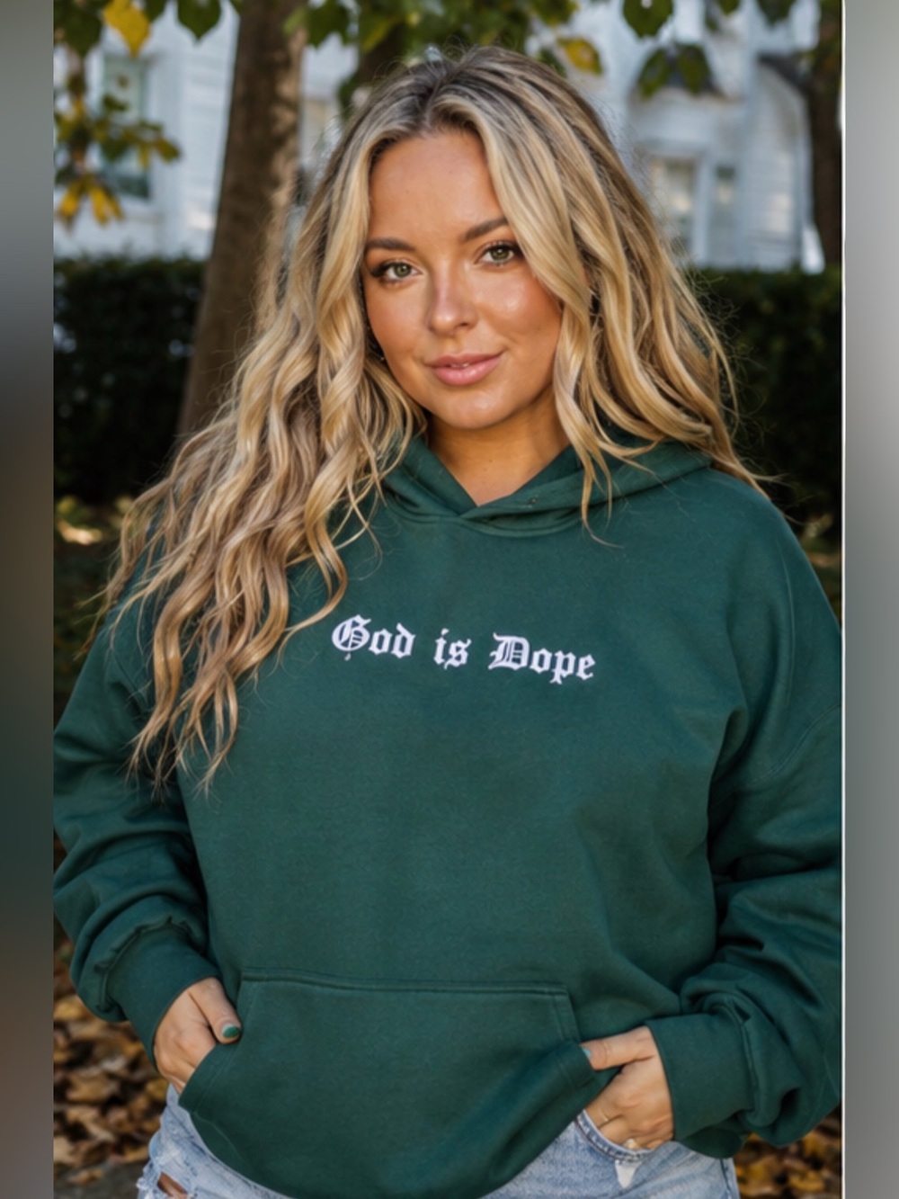 “God is Dope” Green sweatshirt with Hoodie
